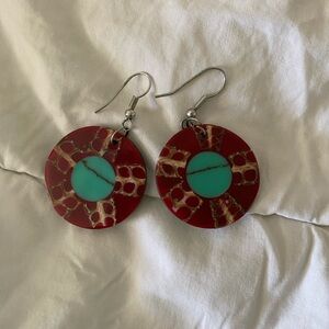 Red and Turquoise Dangle Earrings